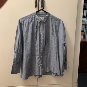 NILI LOTAN Pleated Tuxedo Blouse Blue stripe Size S EUC